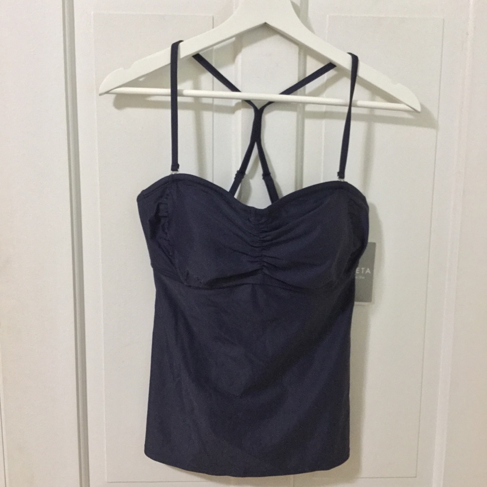 Athleta Bandeau Tankini Navy Blue 34D/DD NWT